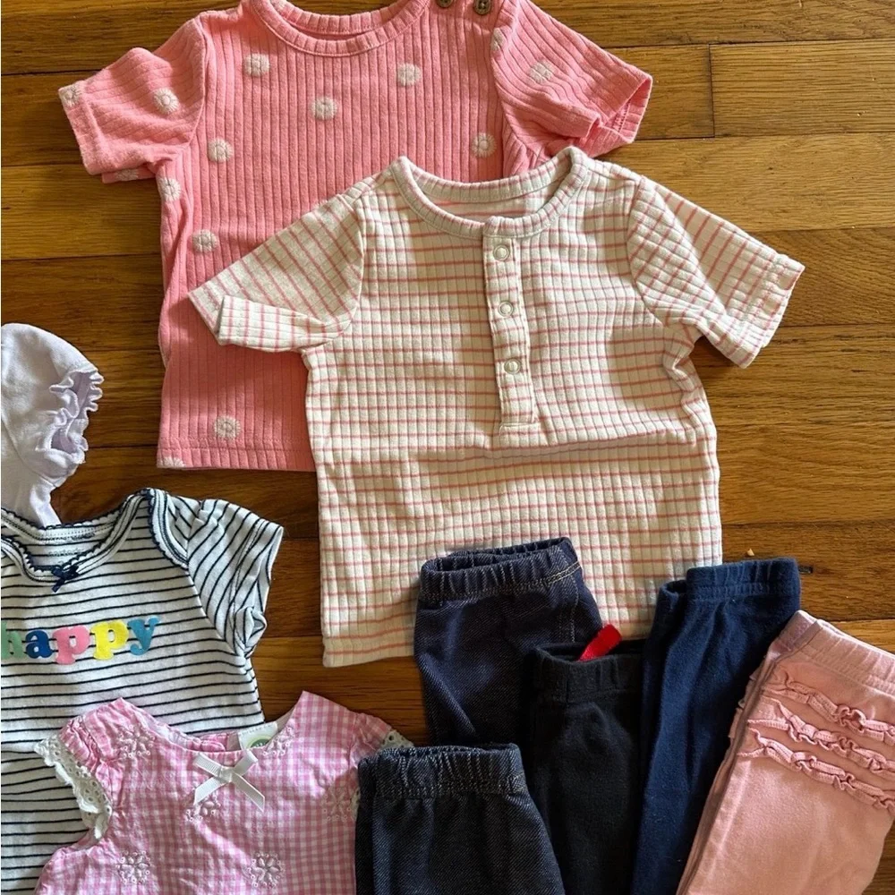 Baby girl short sleeve shirt and pants bundle, 3mo